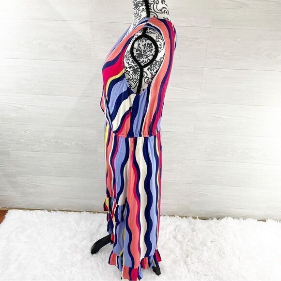 Plenty by Tracey Reese Daphne Wavy Striped Faux Wrap Ruffle Midi Dress - Picture 6 of 8